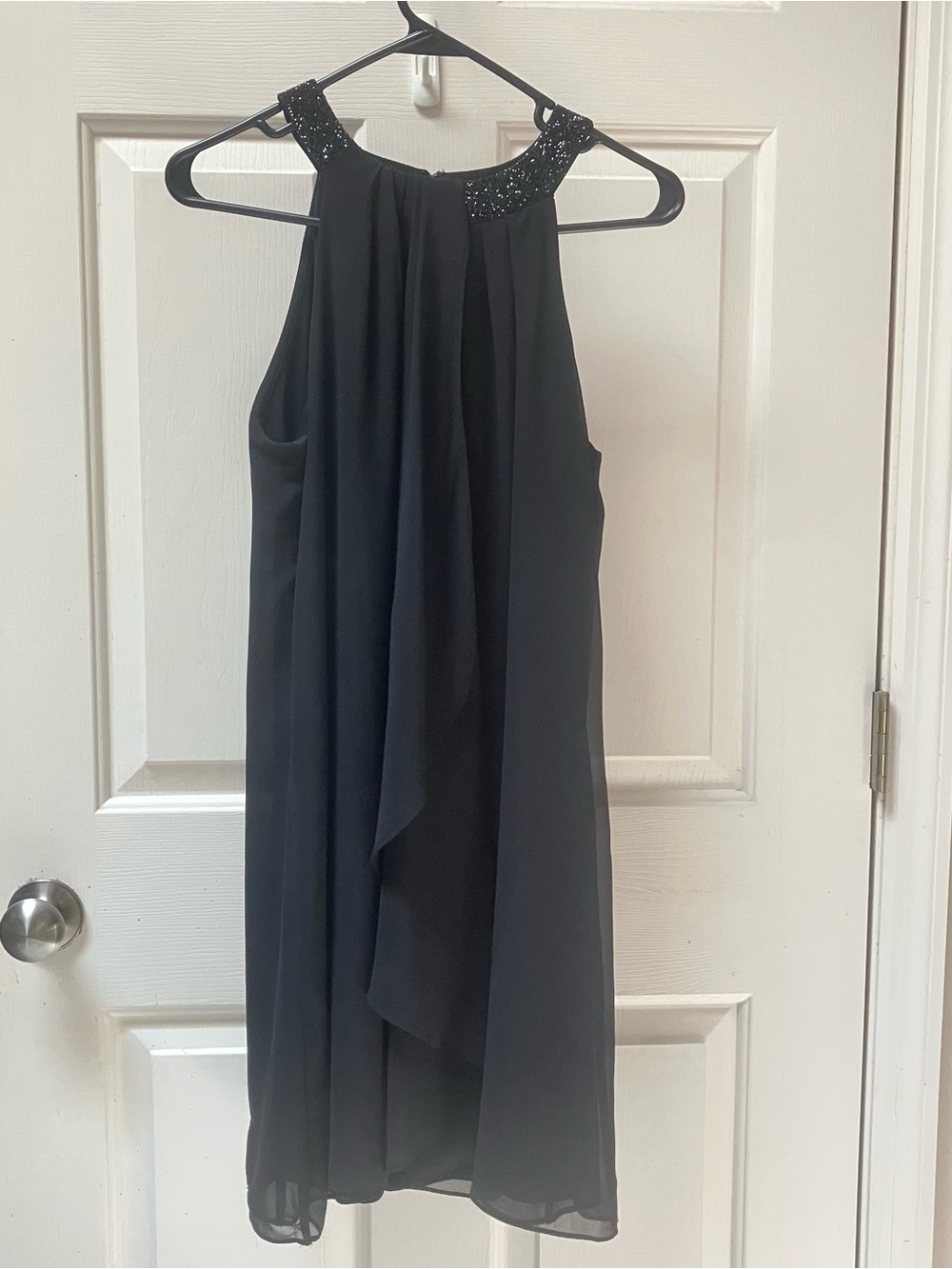 White House Black Market Black Beaded Halter Chiffon Cocktail Dress Size 6